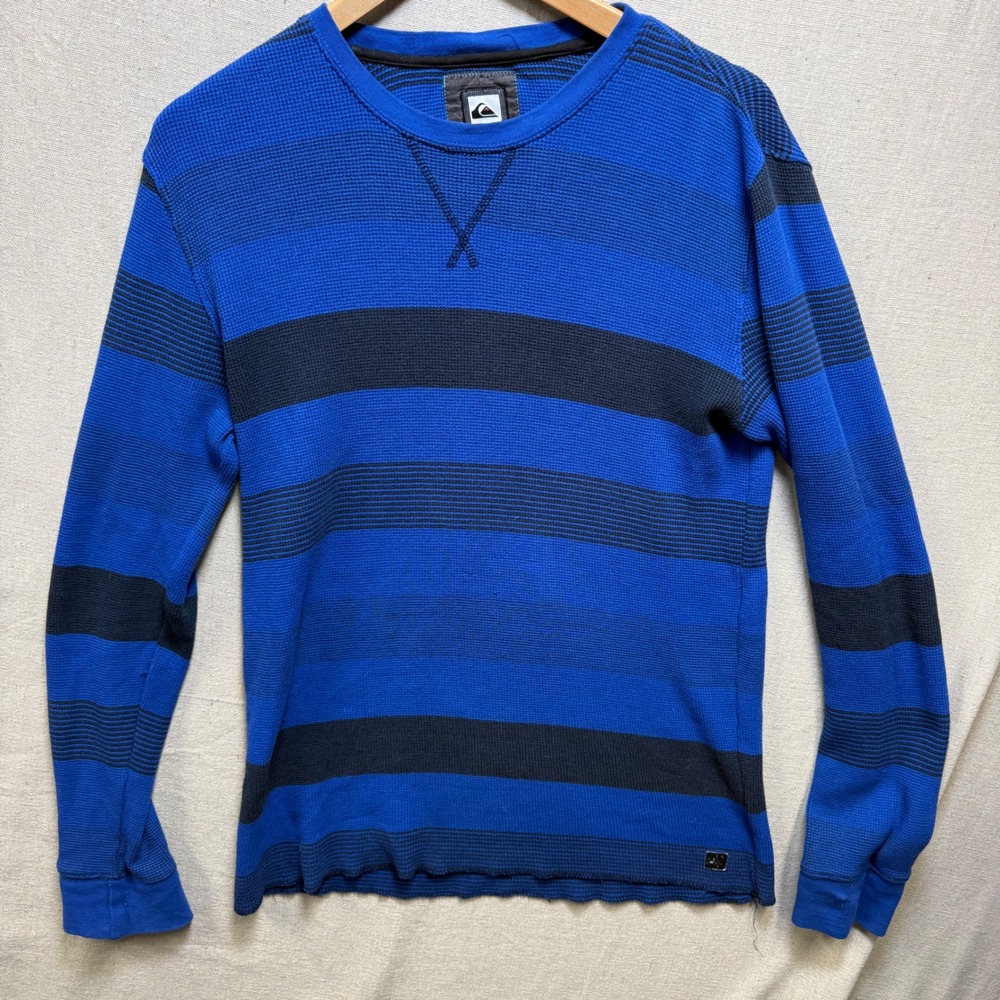 Vintage Quiksilver Y2K Waffle Knit Thermal Long Sleeve Striped Shirt Blue‎ M